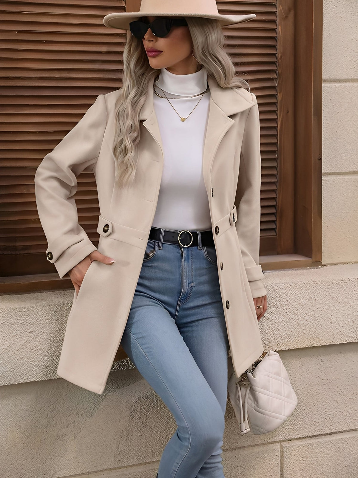 Marlowyx | Women's Fitted Double Breasted Collared Mid Length Trench Coat