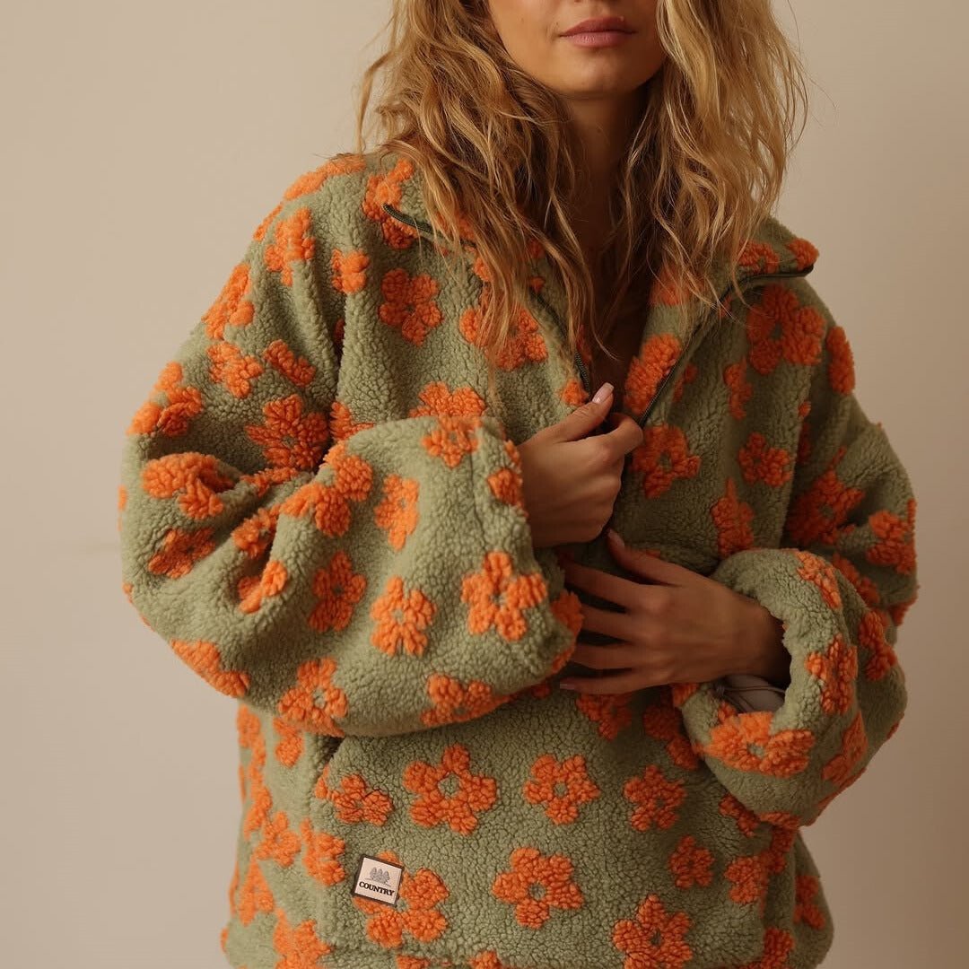 Fenwick | Women's Oversized Floral Teddy Fleece Half Zip Jacket