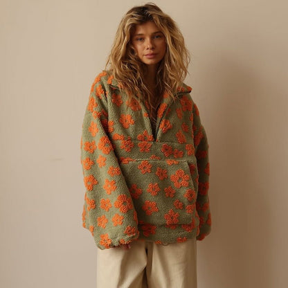 Fenwick | Women's Oversized Floral Teddy Fleece Half Zip Jacket
