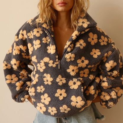 Fenwick | Women's Oversized Floral Teddy Fleece Half Zip Jacket
