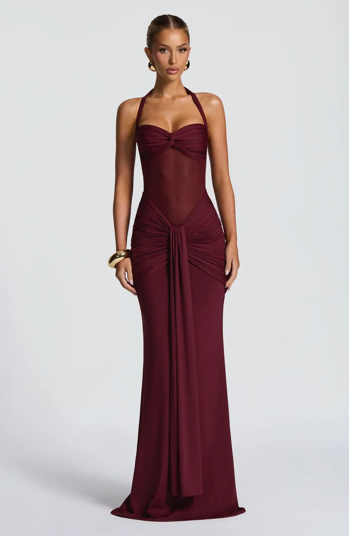 Vivienne | Women's Halter Hourglass Mesh Evening Maxi Dress