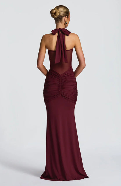 Vivienne | Women's Halter Hourglass Mesh Evening Maxi Dress