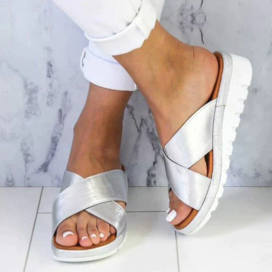 Chloe | Cross Strap Slip On Platform Orthopedic Sandal