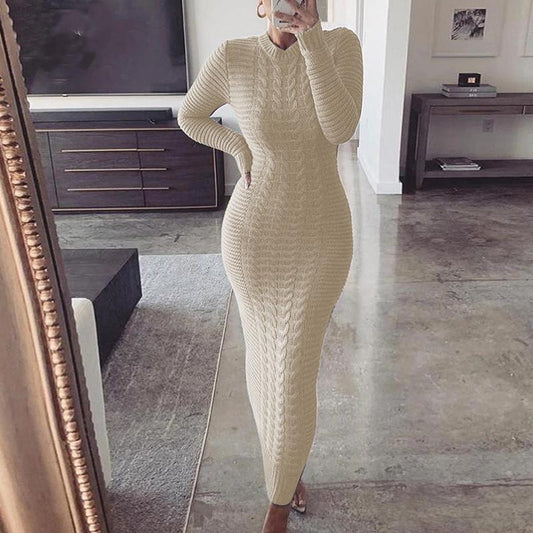 Linnea | Women's Cable Knit Bodycon Long Sleeve Maxi Dress