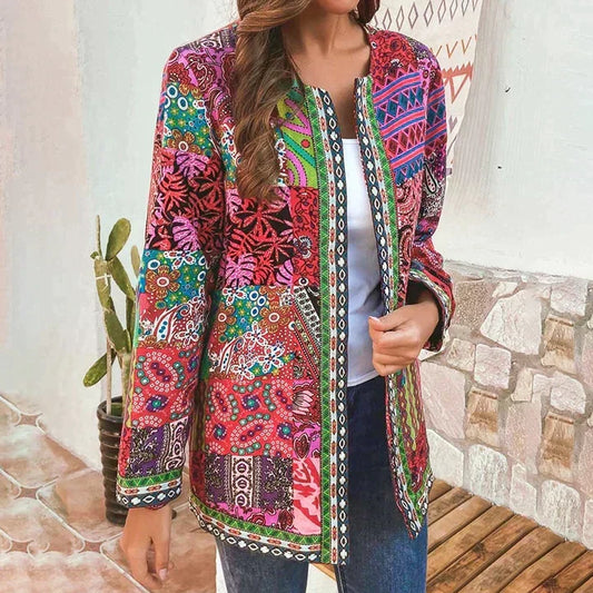 Marlowly | Women's Boho Floral Print Patchwork Lightweight Jacket