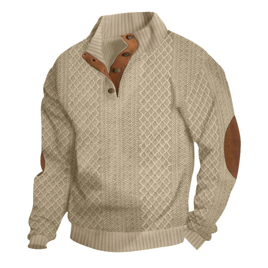 Rutherford | Men's Cable Knit Elbow Patch Quarter Button Pullover Sweater