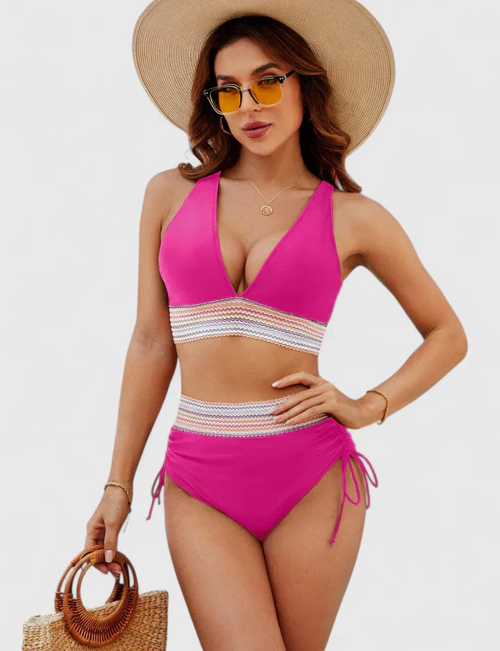 Lily | High Waisted Bikini Set Halter V Neck