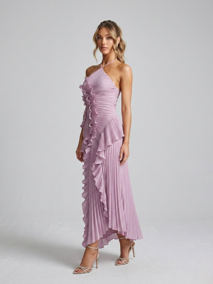 Cleo | Pleated Ruffle Halter Neck Maxi Wedding Guest Dress
