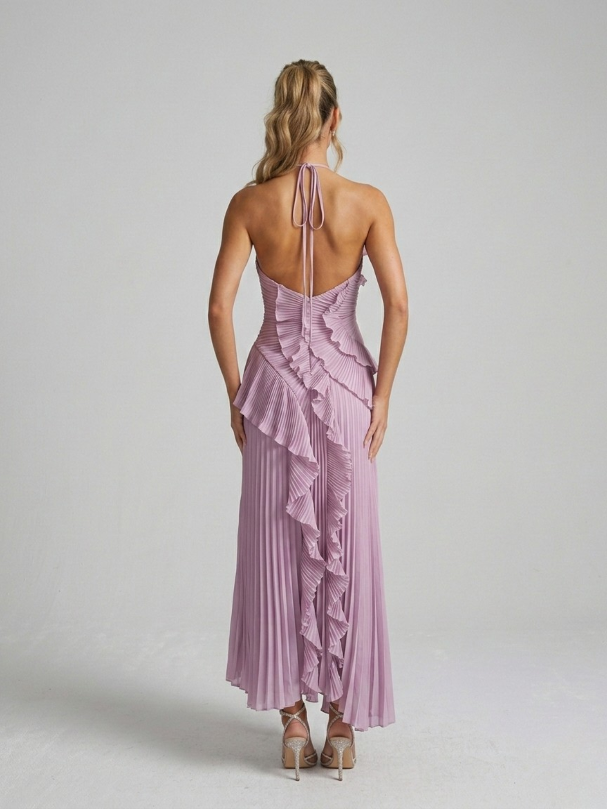 Cleo | Pleated Ruffle Halter Neck Maxi Wedding Guest Dress