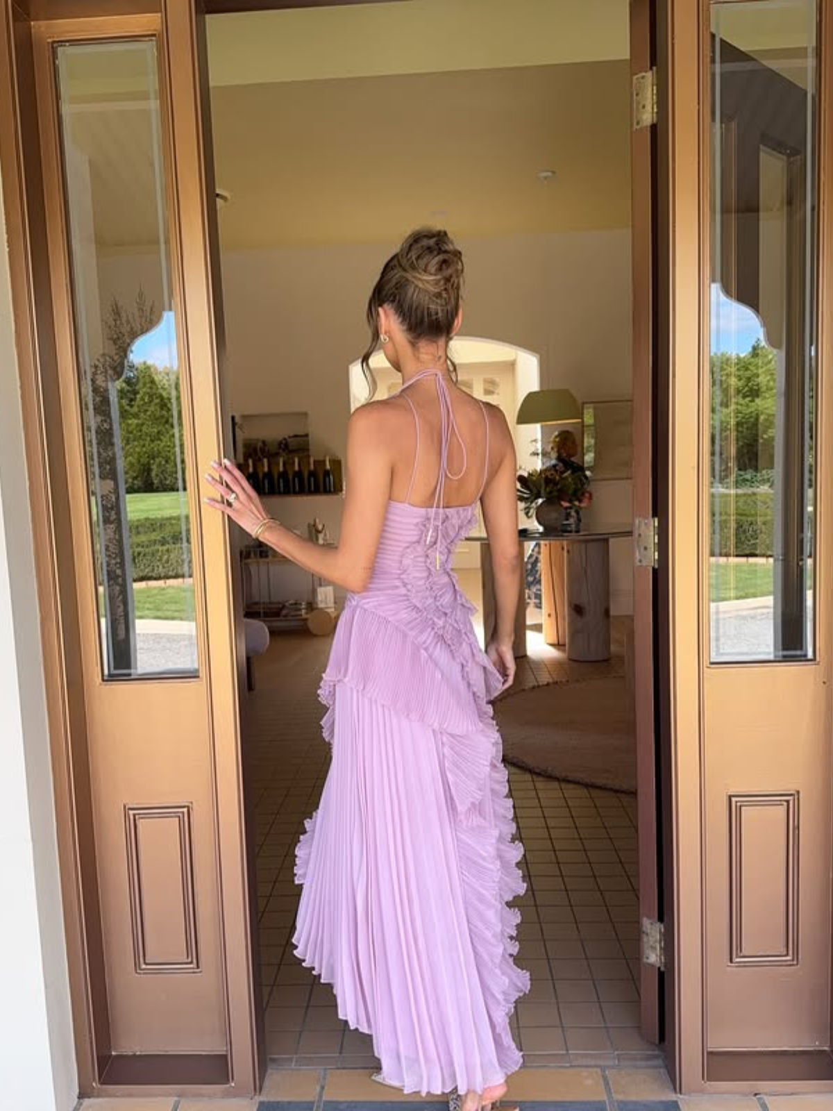 Cleo | Pleated Ruffle Halter Neck Maxi Wedding Guest Dress