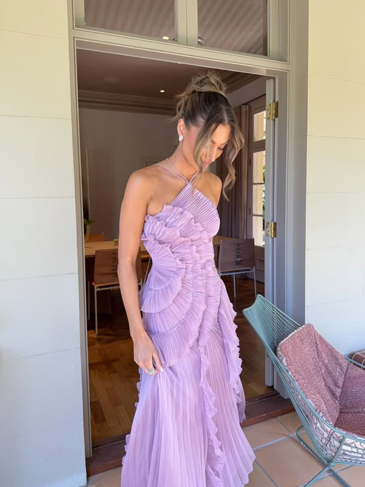 Cleo | Pleated Ruffle Halter Neck Maxi Wedding Guest Dress