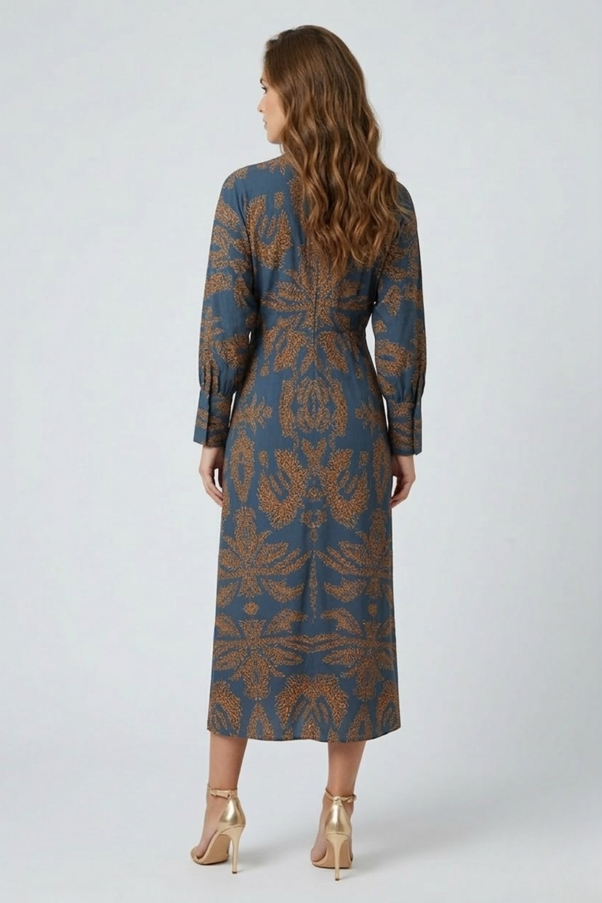 Faye | Printed Twist Front Deep V Neck Midi Dress