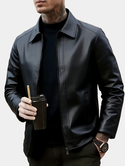 Maddox | Men's Zip Faux Leather Collared Bomber Jacket