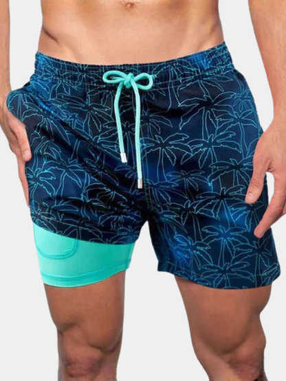 Kai | Men's Swim Shorts Quick Dry Tropical Print Compression Liner