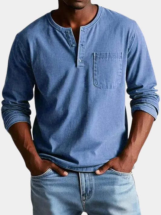 Rowan | Men's Washed Henley Long Sleeve Chest Pocket Shirt
