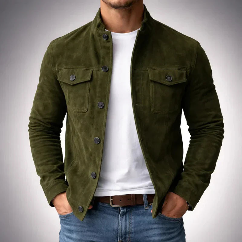 Garrett | Men's Suede Button-Up Stand Collar Jacket