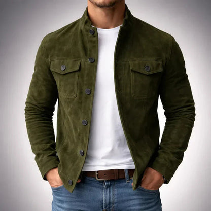 Garrett | Men's Suede Button-Up Stand Collar Jacket