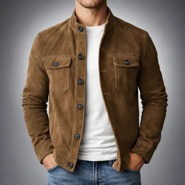 Garrett | Men's Suede Button-Up Stand Collar Jacket