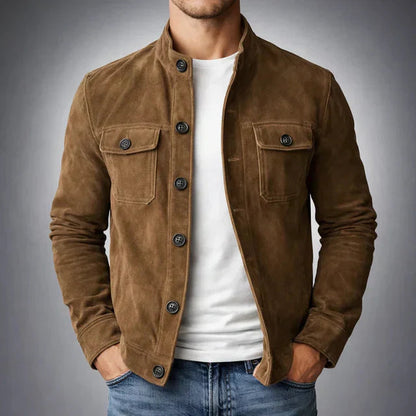Garrett | Men's Suede Button-Up Stand Collar Jacket
