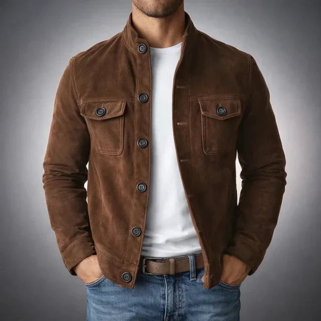 Garrett | Men's Suede Button-Up Stand Collar Jacket