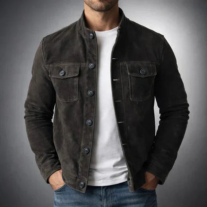 Garrett | Men's Suede Button-Up Stand Collar Jacket