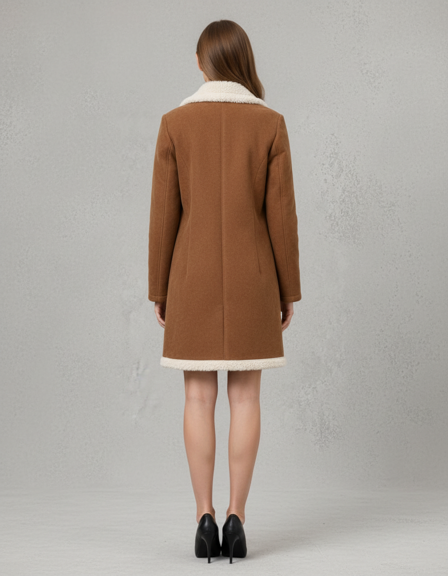 Marlowyv | Women's Shearling Lined Double Breasted Notch Lapel Winter Coat
