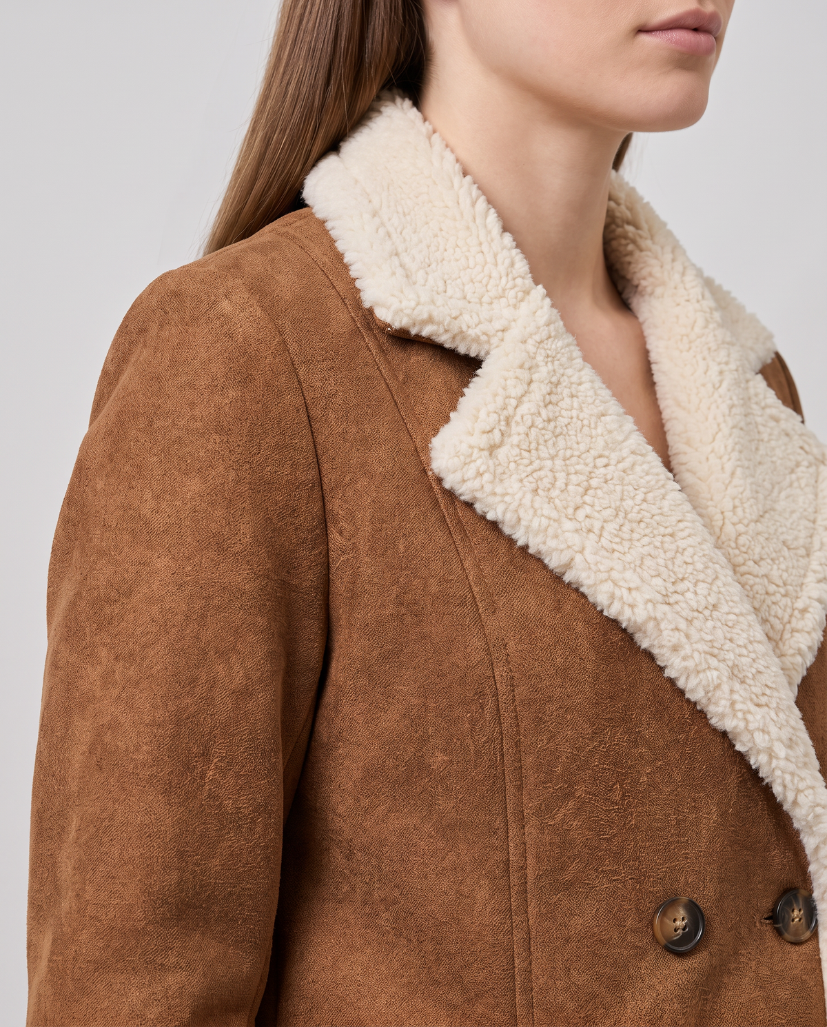 Marlowyv | Women's Shearling Lined Double Breasted Notch Lapel Winter Coat