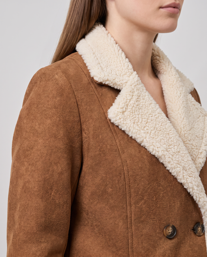Marlowyv | Women's Shearling Lined Double Breasted Notch Lapel Winter Coat