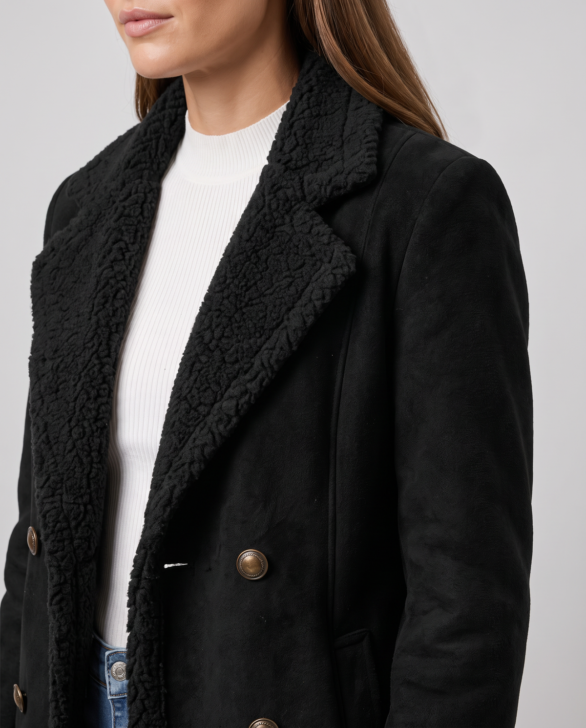 Marlowyv | Women's Shearling Lined Double Breasted Notch Lapel Winter Coat