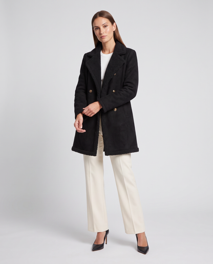 Marlowyv | Women's Shearling Lined Double Breasted Notch Lapel Winter Coat