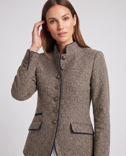 Adair | Women's Tailored Stand Collar Piped Wool Blend Blazer