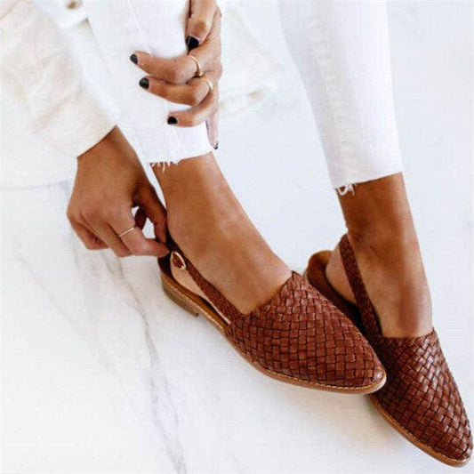 Tavira | Woven Pattern Pointed Toe Slingback Flat Sandal