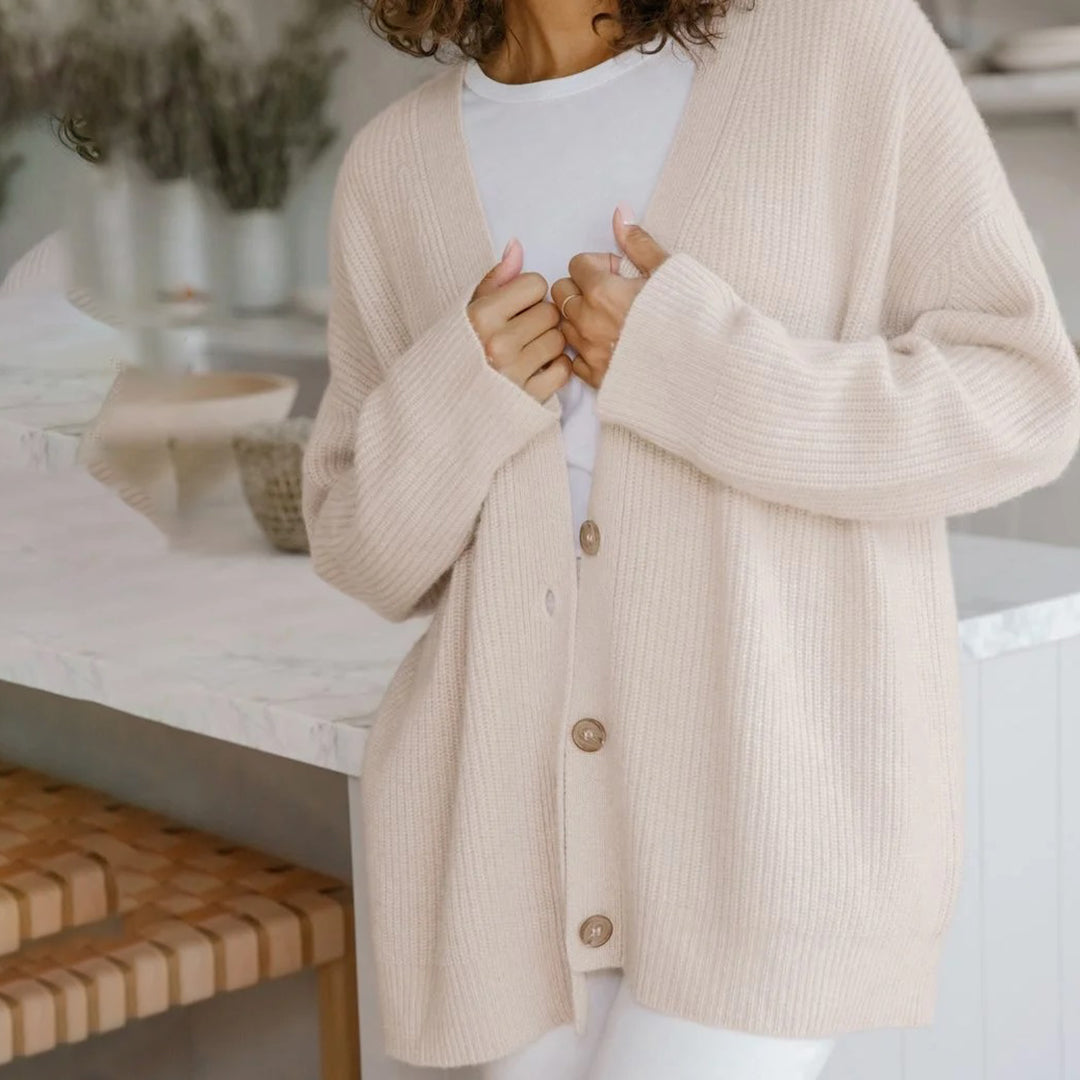 Ruby | Women's Oversized Rib-Knit Button-Front Cardigan