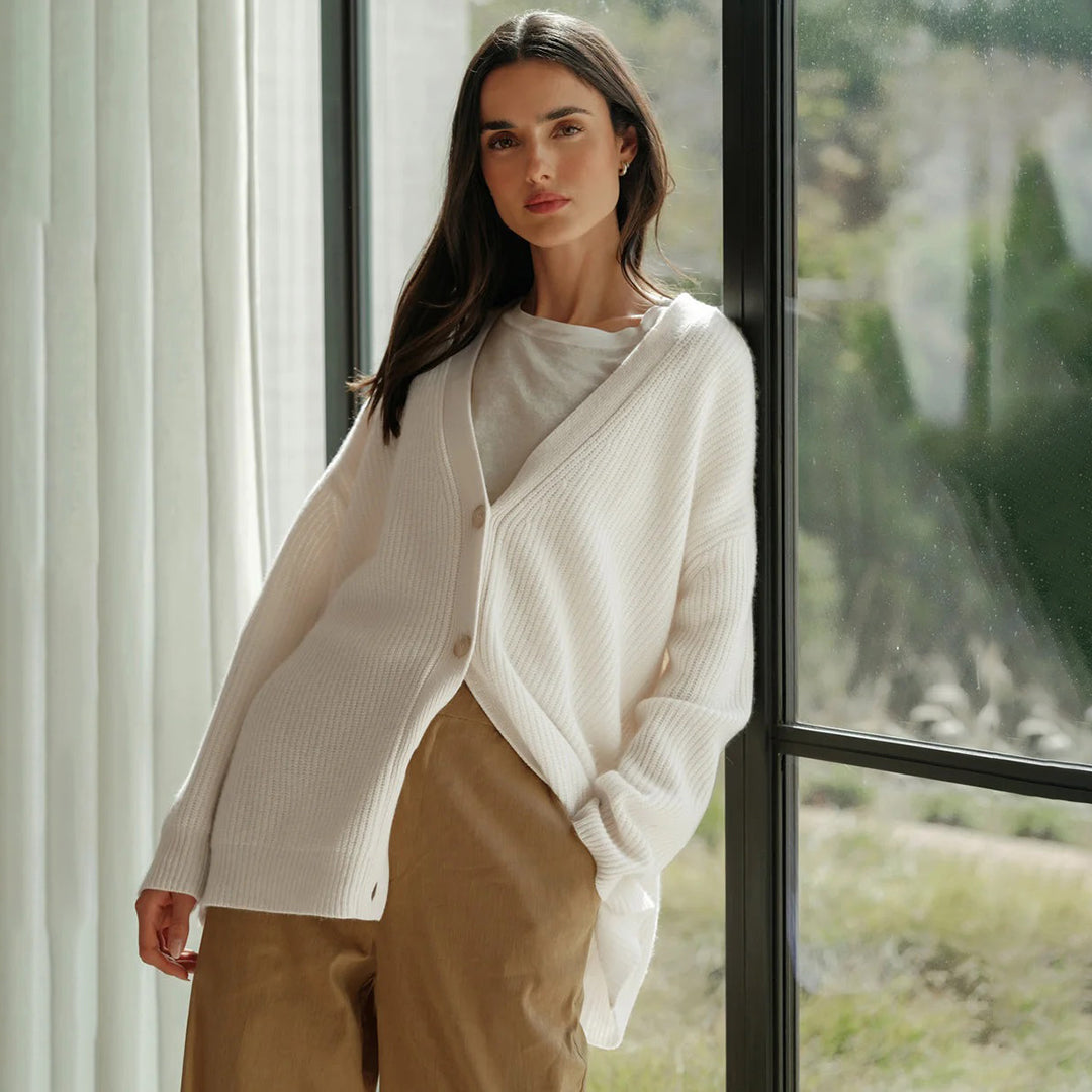 Ruby | Women's Oversized Rib-Knit Button-Front Cardigan