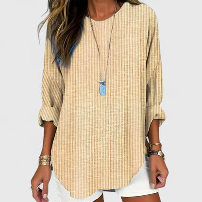 Cressida | Striped Round Neck Long Sleeve Relaxed Linen Blouse