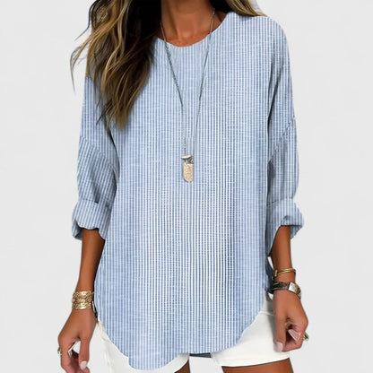 Cressida | Striped Round Neck Long Sleeve Relaxed Linen Blouse