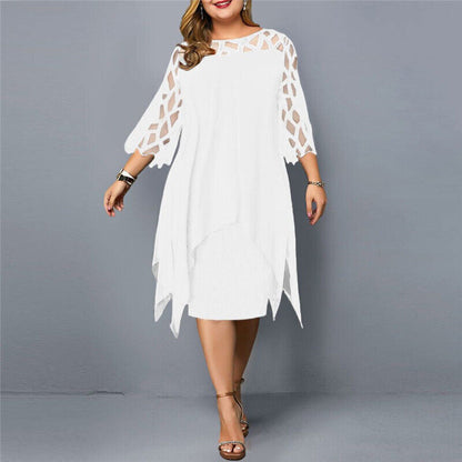 Madeline | Women's Plus Size Midi Dress Lace Mesh Overlay Elegant