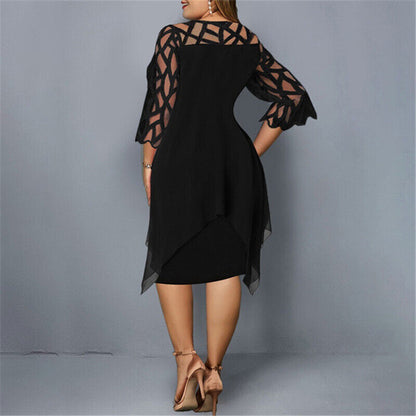 Madeline | Women's Plus Size Midi Dress Lace Mesh Overlay Elegant