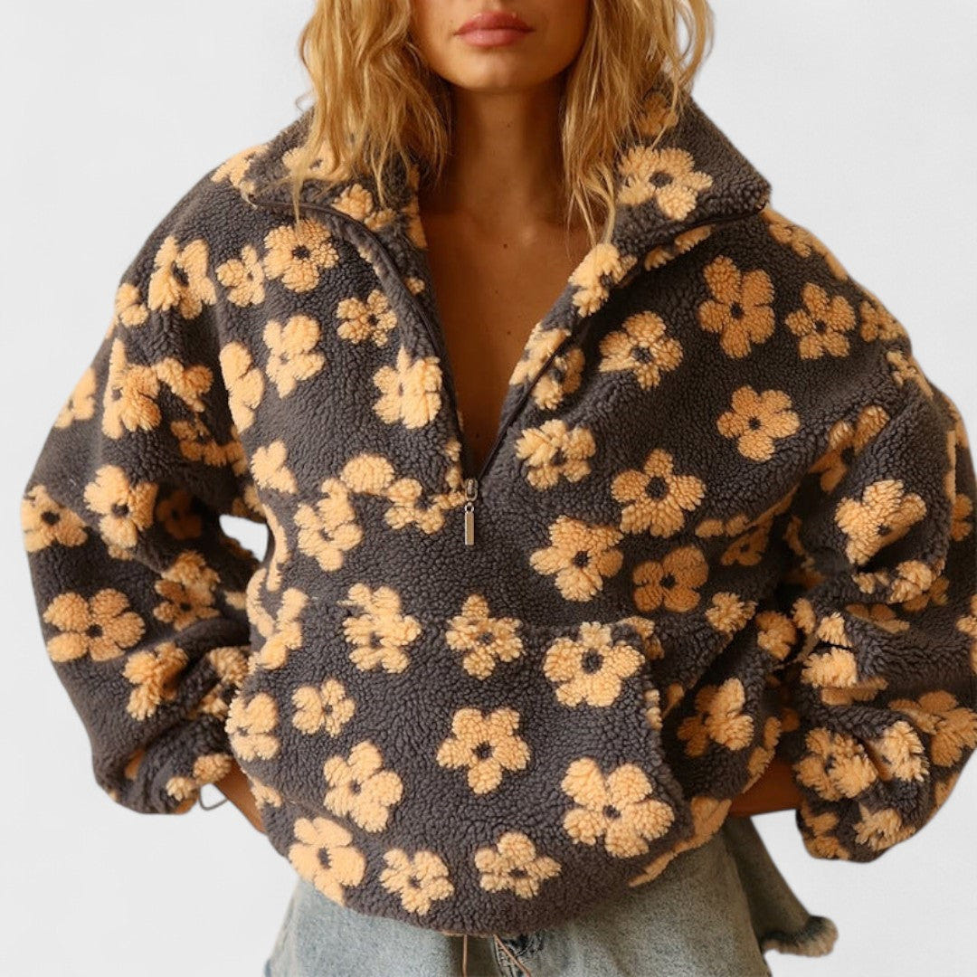 Marlowe | Women's Sherpa Fleece Floral Quarter Zip Pullover