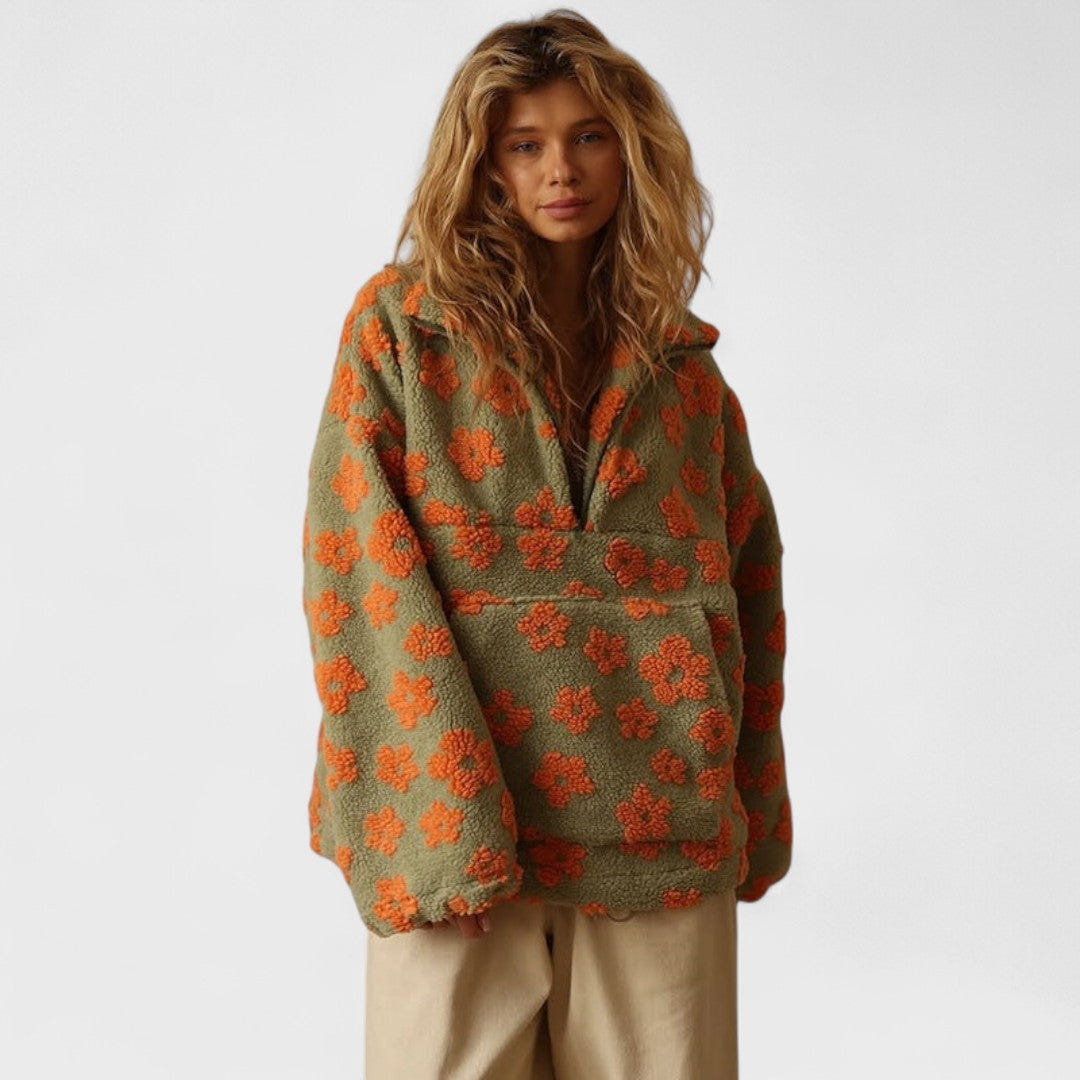 Marlowe | Women's Sherpa Fleece Floral Quarter Zip Pullover