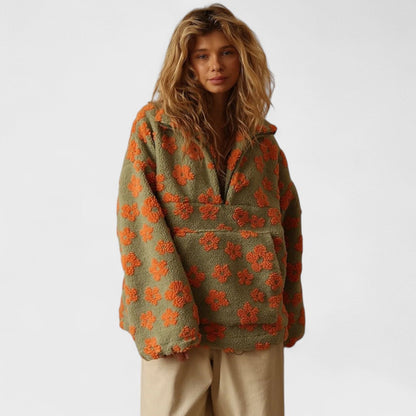 Marlowe | Women's Sherpa Fleece Floral Quarter Zip Pullover