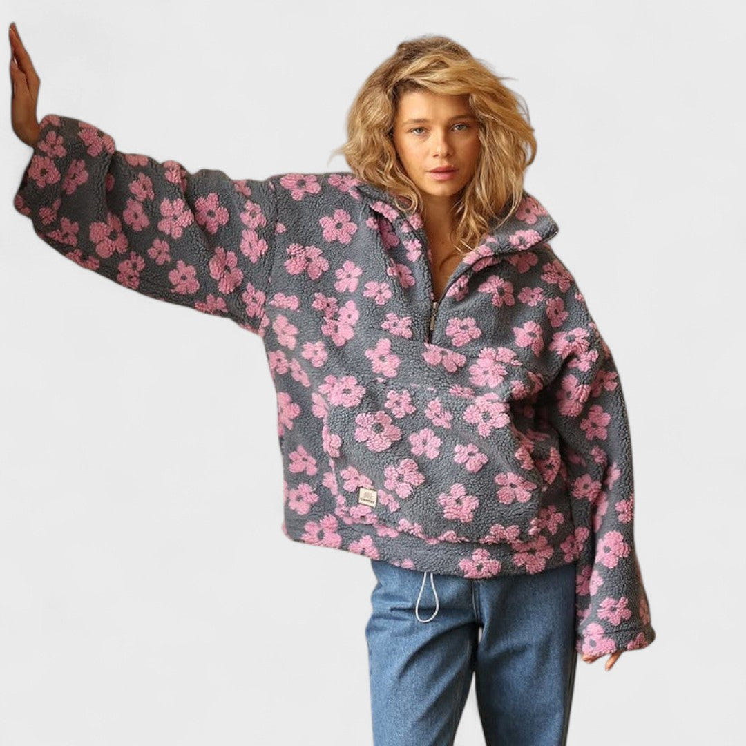 Marlowe | Women's Sherpa Fleece Floral Quarter Zip Pullover