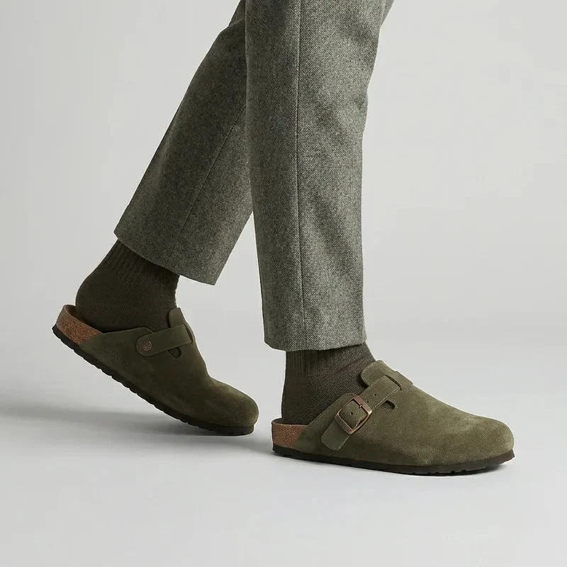 Bramwell | Men's Suede Buckle Slip-On Cork Footbed Clog