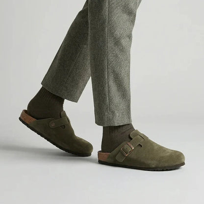 Bramwell | Men's Suede Buckle Slip-On Cork Footbed Clog