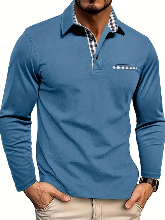 Halvard | Men's Long Sleeve Contrast Collar Smart Casual Polo