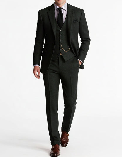 Percival | Men's Tweed Herringbone Three Piece Formal Suit