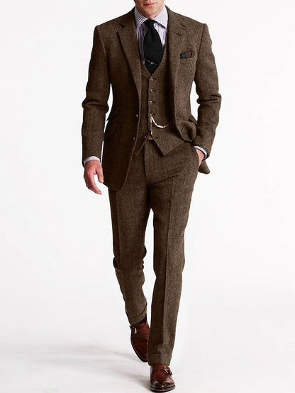 Percival | Men's Tweed Herringbone Three Piece Formal Suit