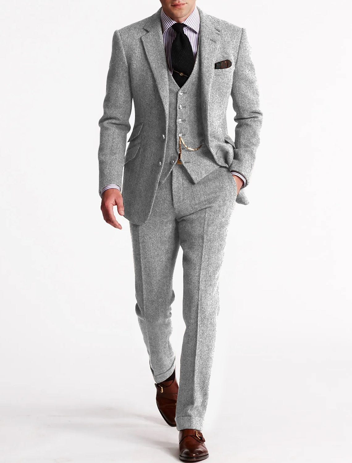 Percival | Men's Tweed Herringbone Three Piece Formal Suit