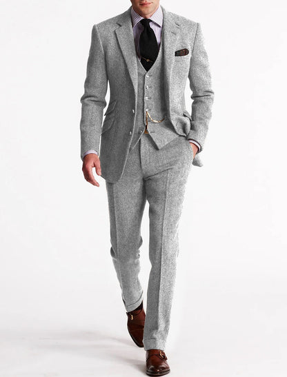 Percival | Men's Tweed Herringbone Three Piece Formal Suit