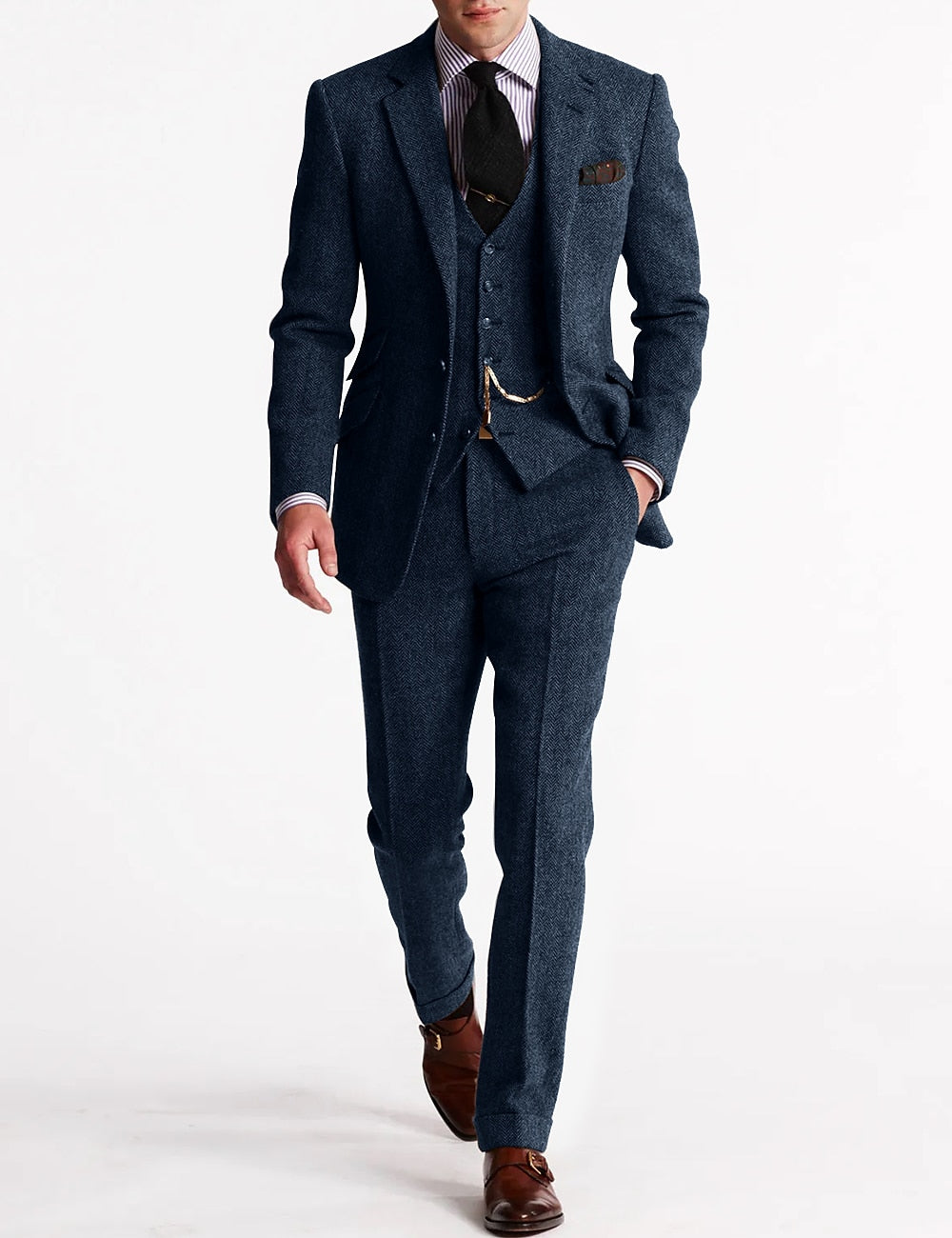 Percival | Men's Tweed Herringbone Three Piece Formal Suit